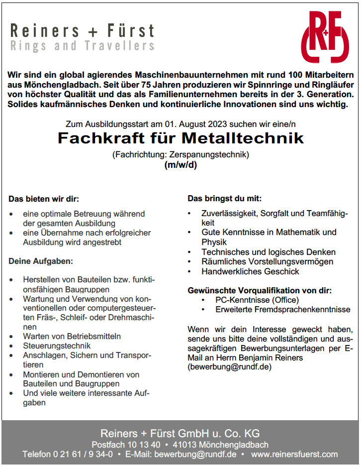 Ausbildung Fachkraft für Metalltechnik (m/w/d)