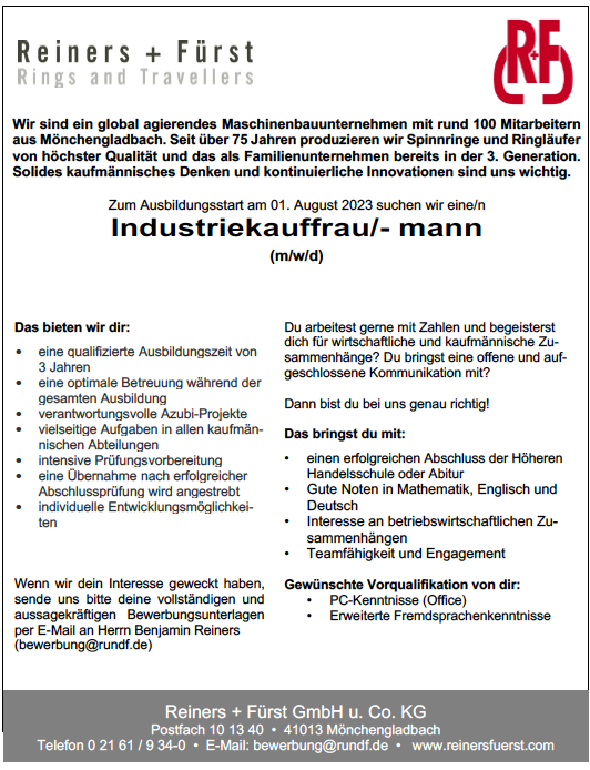 Ausbildung Industriekauffrau/-mann (m/w/d)