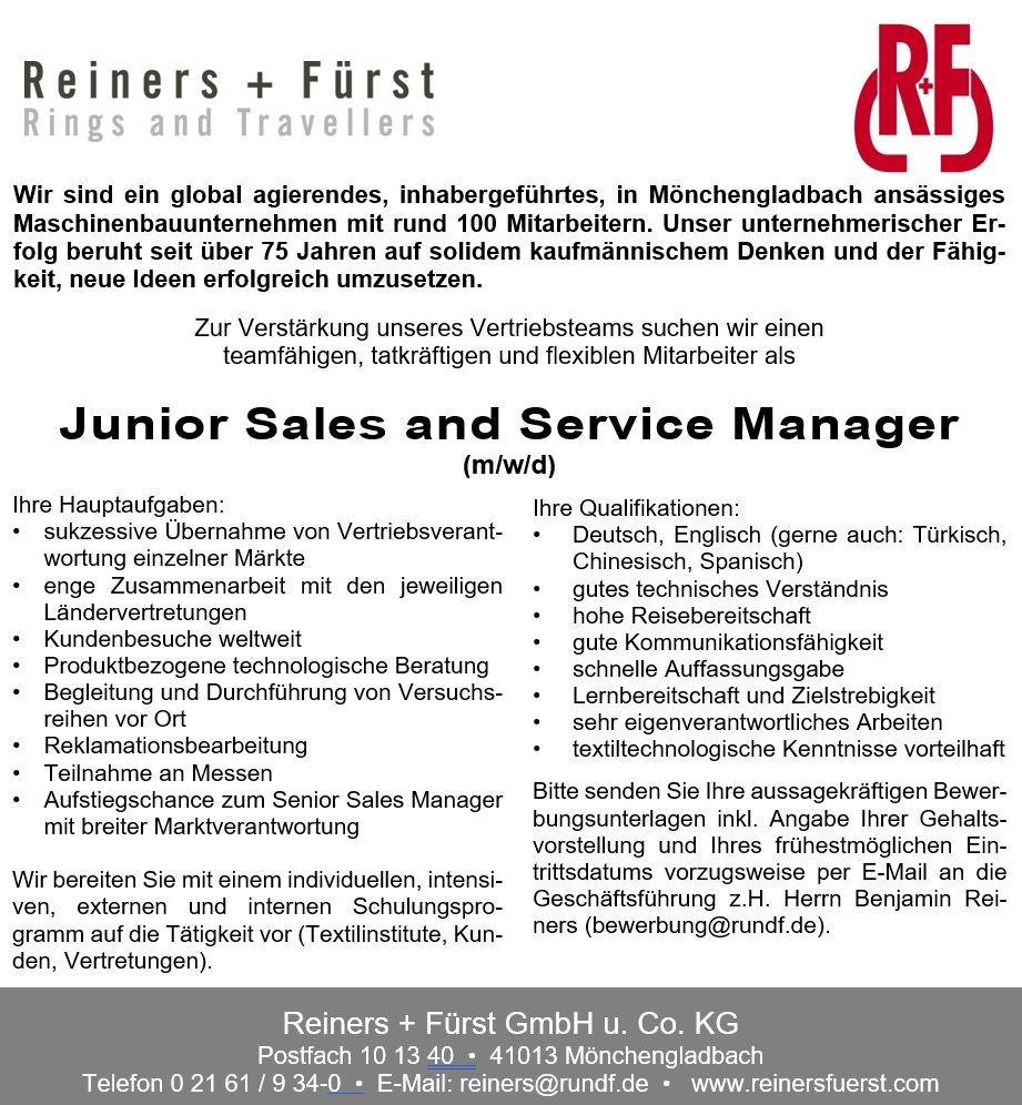 Junior Sales and Service Manager (m/w/d)